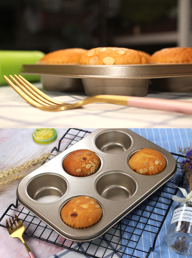 6-Piece Cake Mold Black Gold Non-Stick Baking Tray Muffin Egg Cake Mold AliExpress Cross-Border Platform Exclusive