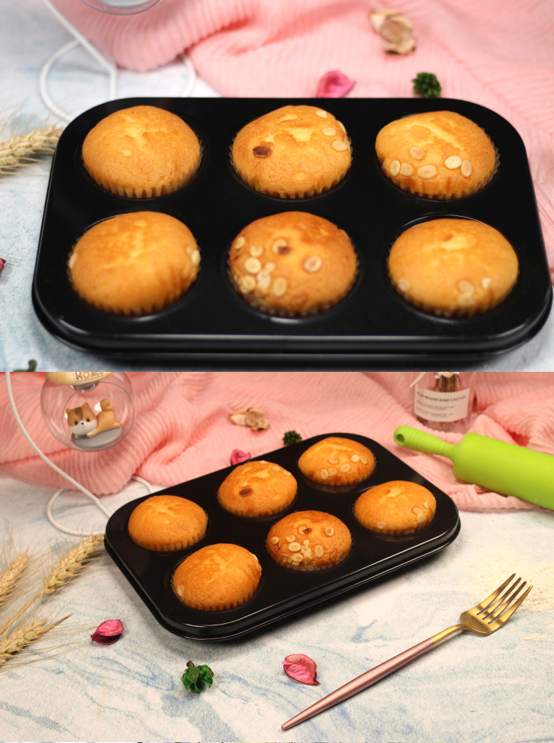 6-Piece Cake Mold Black Gold Non-Stick Baking Tray Muffin Egg Cake Mold AliExpress Cross-Border Platform Exclusive