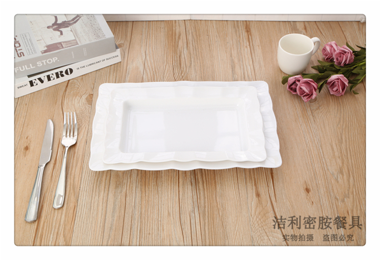 Pure White Melamine Rectangular Tray Simple Water Cup Storage Tray Tea Tray Fruit Plate European Cake Tray and Dinner Plate