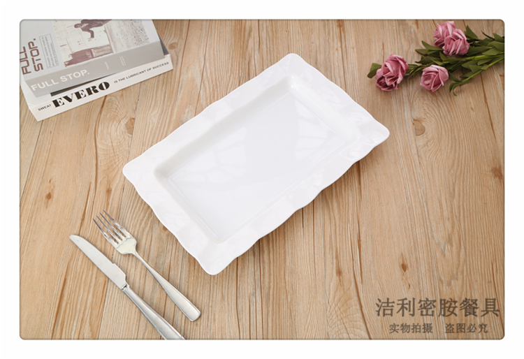 Pure White Melamine Rectangular Tray Simple Water Cup Storage Tray Tea Tray Fruit Plate European Cake Tray and Dinner Plate