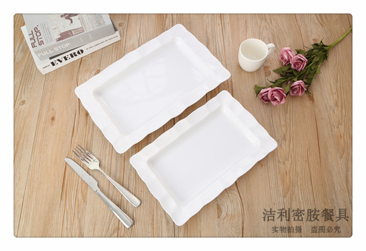 Pure White Melamine Rectangular Tray Simple Water Cup Storage Tray Tea Tray Fruit Plate European Cake Tray and Dinner Plate