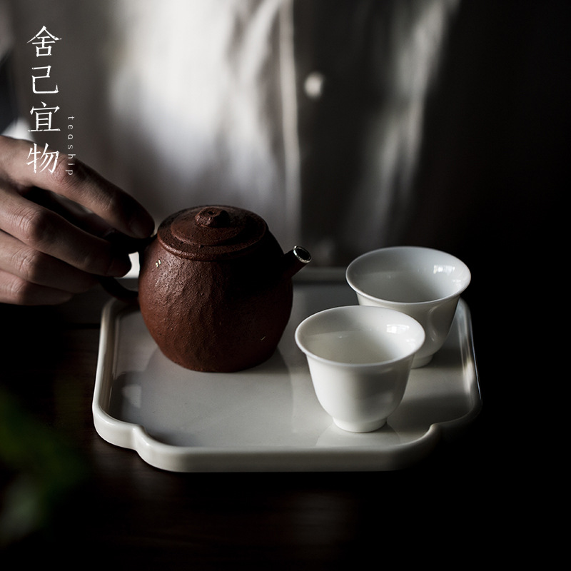 Ceramic Grass-Wood Gray Handmade Pot Tea Table Tray Tea Cake Tray Simple Modern Home Tea Tray