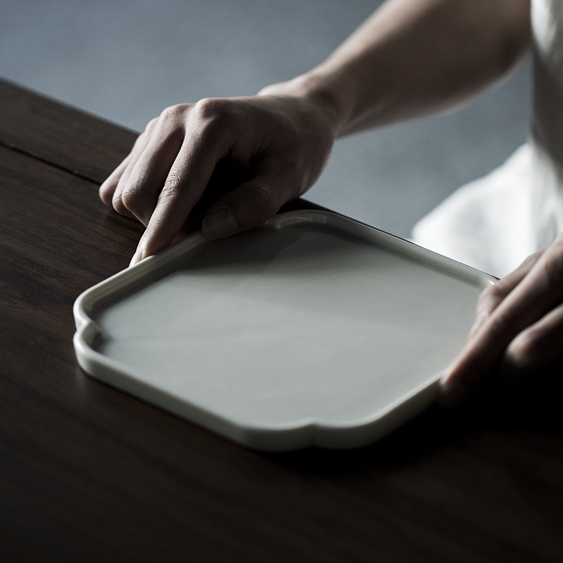Ceramic Grass-Wood Gray Handmade Pot Tea Table Tray Tea Cake Tray Simple Modern Home Tea Tray