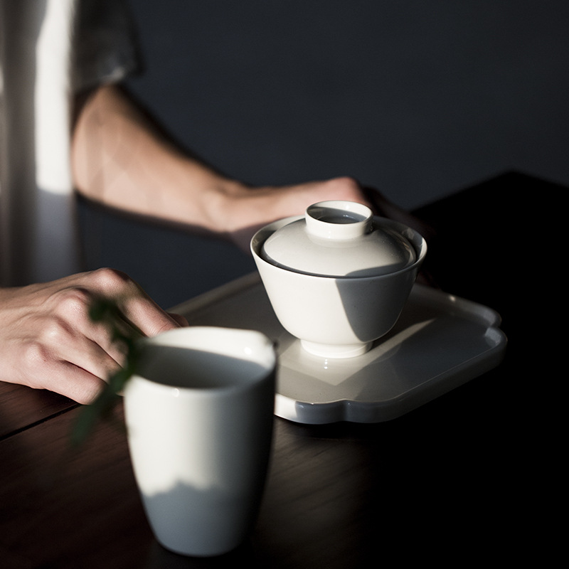 Ceramic Grass-Wood Gray Handmade Pot Tea Table Tray Tea Cake Tray Simple Modern Home Tea Tray