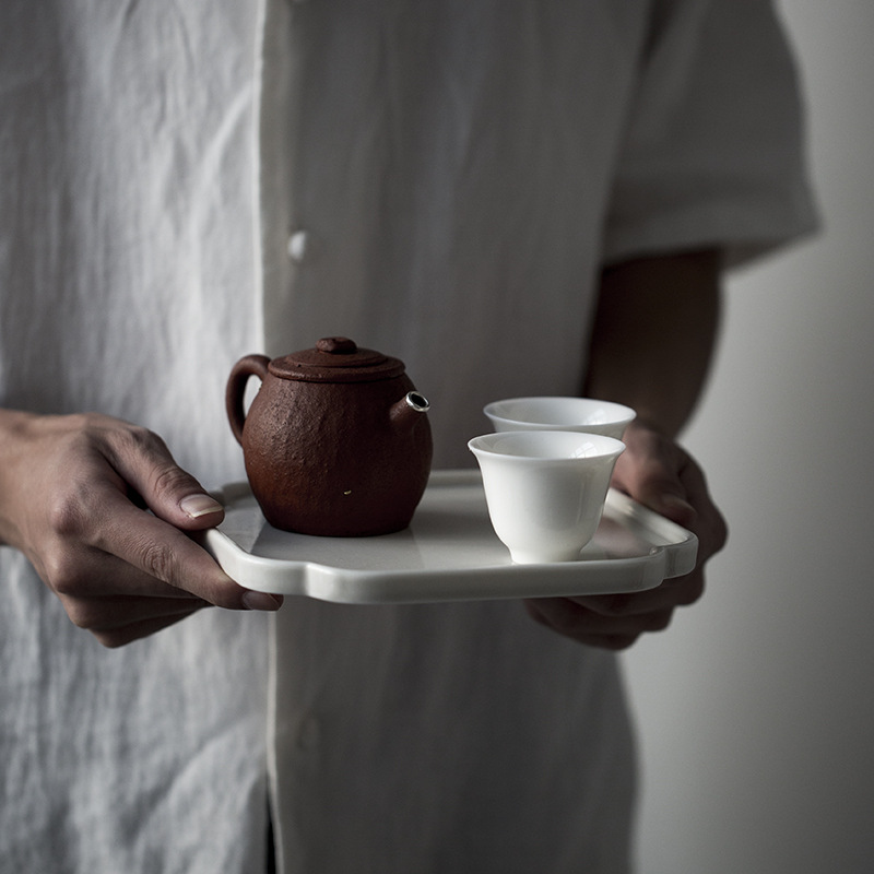 Ceramic Grass-Wood Gray Handmade Pot Tea Table Tray Tea Cake Tray Simple Modern Home Tea Tray