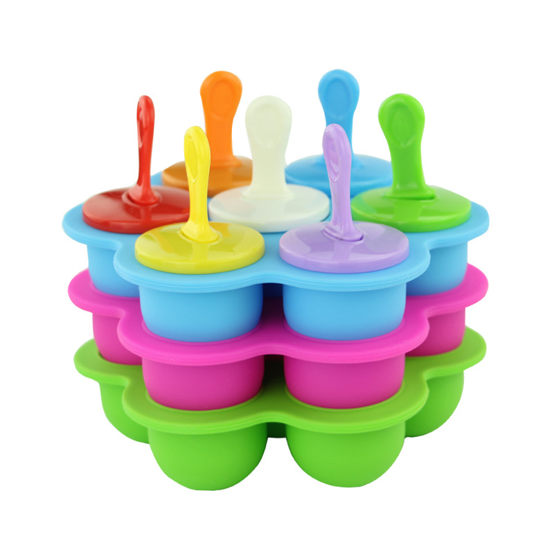 Creative 7-Hole Silicone Ice Cream Mold Homemade DIY Color Ice Sucker Cake Mold Summer Ice Candy Mold Ice Tray