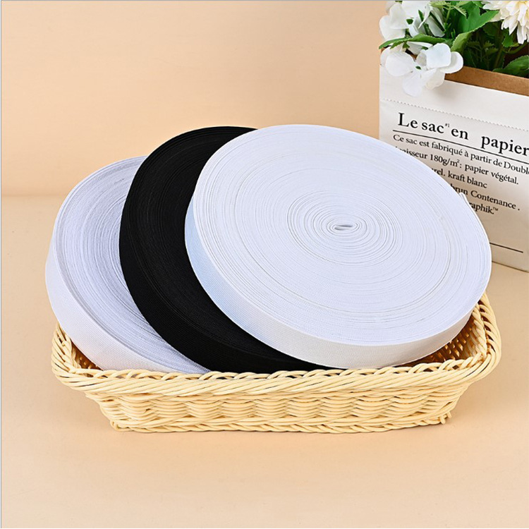 Elastic Band High Elastic Black and White Hook Flat Elastic Band Plain Elastic Flat Woven Rubber Band Clothing Pants Belt Knitted