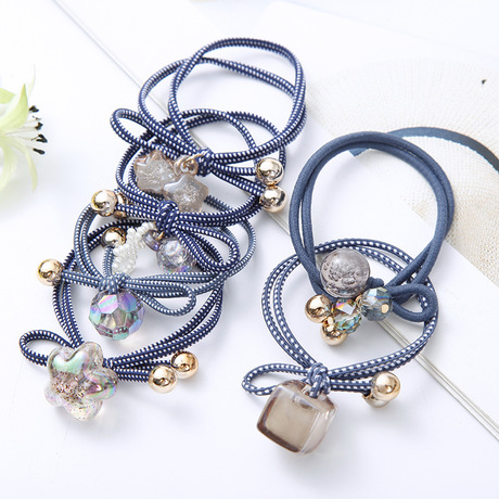 Korean Online Influencer Hair Ring Burst Beads Leather Rope Fashion Temperament Hair Band Headdress Highly Elastic Rubber Band Wholesale