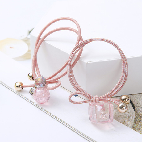 Korean Online Influencer Hair Ring Burst Beads Leather Rope Fashion Temperament Hair Band Headdress Highly Elastic Rubber Band Wholesale