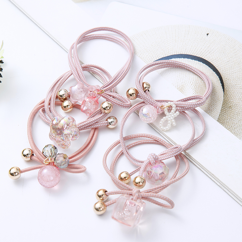 Korean Online Influencer Hair Ring Burst Beads Leather Rope Fashion Temperament Hair Band Headdress Highly Elastic Rubber Band Wholesale