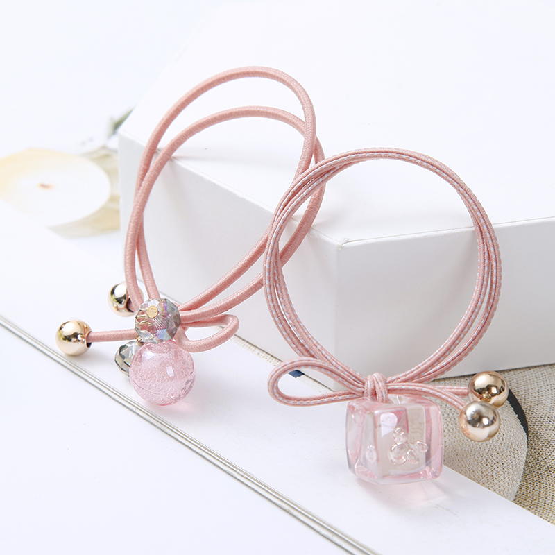 Korean Online Influencer Hair Ring Burst Beads Leather Rope Fashion Temperament Hair Band Headdress Highly Elastic Rubber Band Wholesale