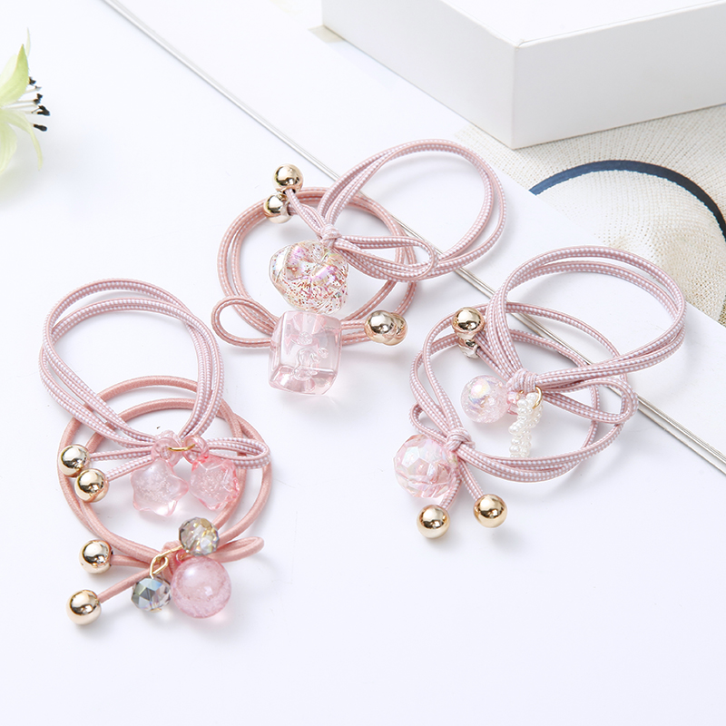 Korean Online Influencer Hair Ring Burst Beads Leather Rope Fashion Temperament Hair Band Headdress Highly Elastic Rubber Band Wholesale