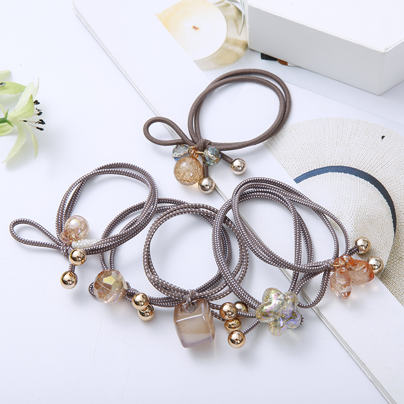 Korean Online Influencer Hair Ring Burst Beads Leather Rope Fashion Temperament Hair Band Headdress Highly Elastic Rubber Band Wholesale