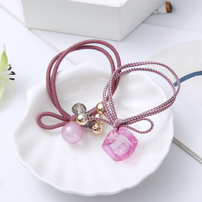 Korean Online Influencer Hair Ring Burst Beads Leather Rope Fashion Temperament Hair Band Headdress Highly Elastic Rubber Band Wholesale