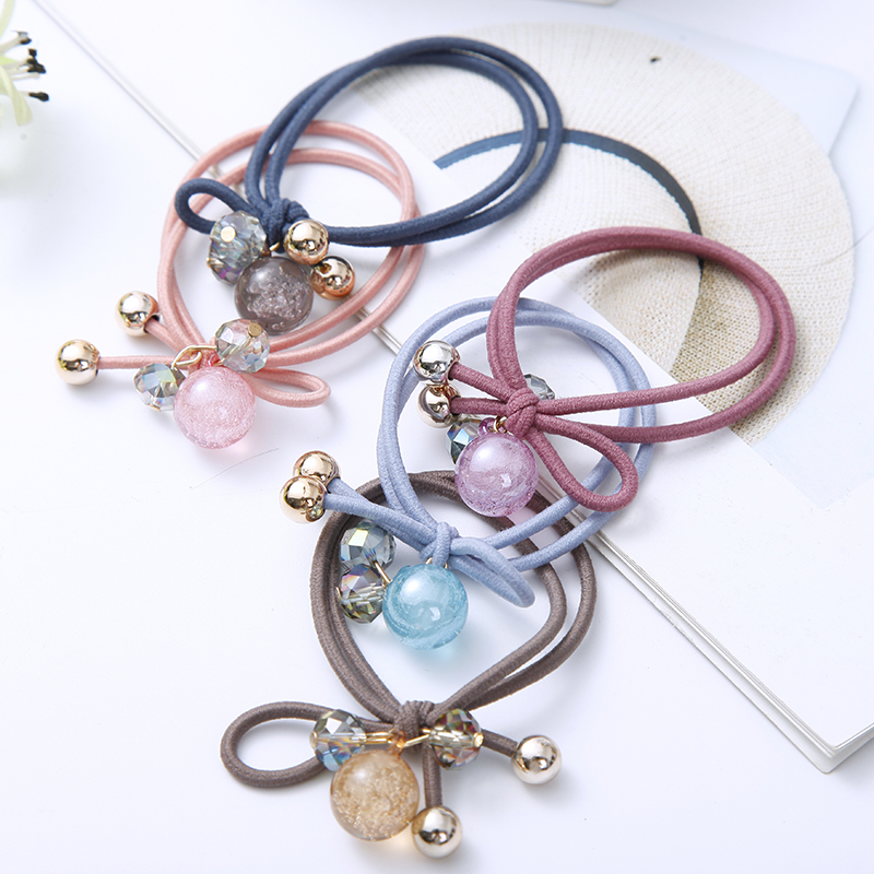 Korean Online Influencer Hair Ring Burst Beads Leather Rope Fashion Temperament Hair Band Headdress Highly Elastic Rubber Band Wholesale