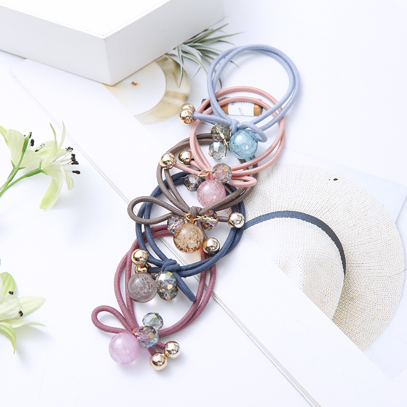 Korean Online Influencer Hair Ring Burst Beads Leather Rope Fashion Temperament Hair Band Headdress Highly Elastic Rubber Band Wholesale