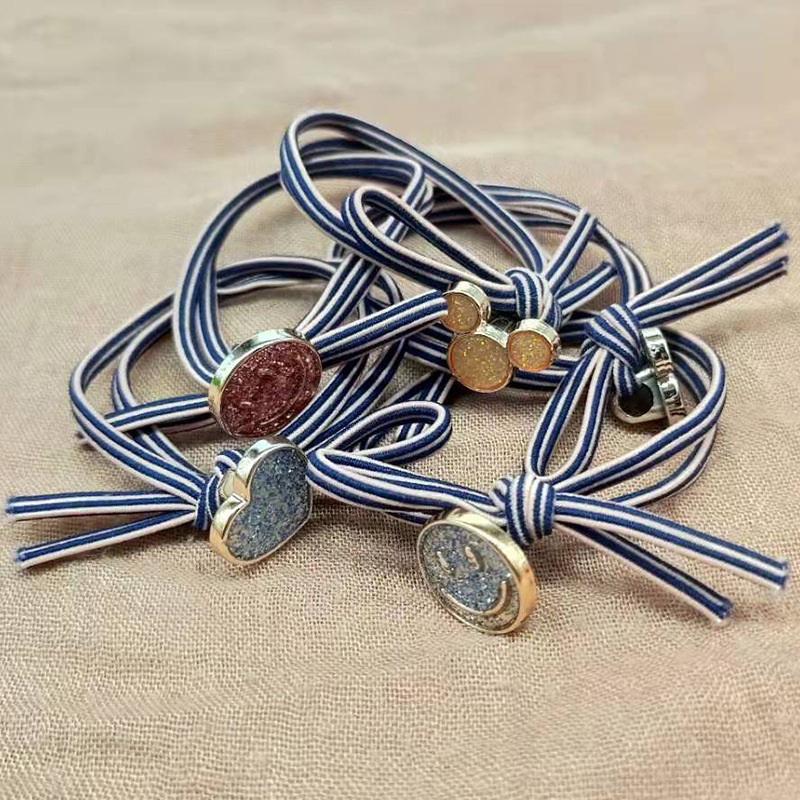 South Korea Dongdaemun Hot Sale Striped Rubber Band Girl High Elastic Five-Pointed Star Smiley Face Accessories Hair Band Wholesale