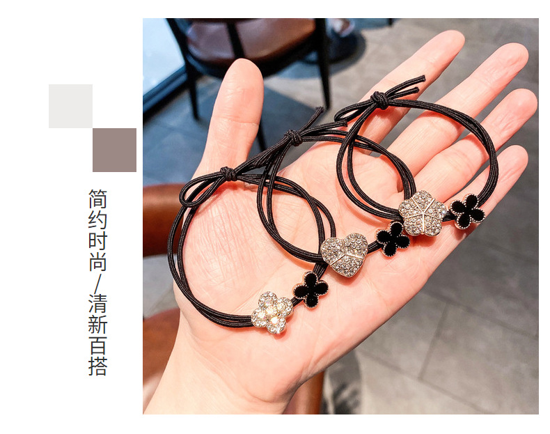 Four-Leaf Clover Headband Women's High Elastic Durable Internet Celebrity Full Diamond High-Grade All-Match Hair-Binding Ponytail Rubber Band Hair Accessories Hair Ring