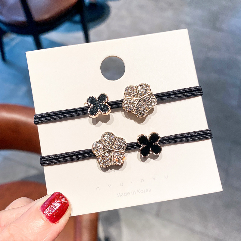 Four-Leaf Clover Headband Women&#039;s High Elastic Durable Internet Celebrity Full Diamond High-Grade All-Match Hair-Binding Ponytail Rubber Band Hair Accessories Hair Ring