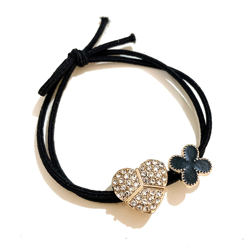 Four-Leaf Clover Headband Women&#039;s High Elastic Durable Internet Celebrity Full Diamond High-Grade All-Match Hair-Binding Ponytail Rubber Band Hair Accessories Hair Ring