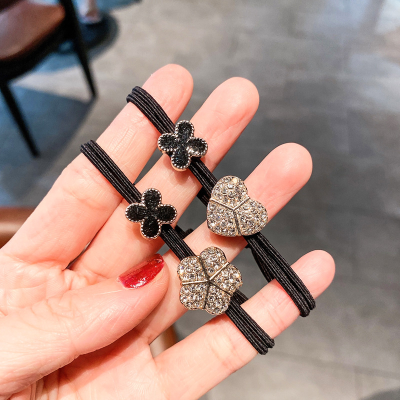 Four-Leaf Clover Headband Women&#039;s High Elastic Durable Internet Celebrity Full Diamond High-Grade All-Match Hair-Binding Ponytail Rubber Band Hair Accessories Hair Ring