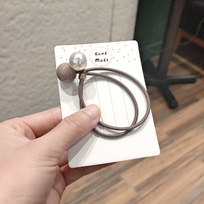 Women's Korean-Style Solid Color Pearl Hair Elastic Hair Rope Korean Internet Celebrity Rubber Band Headdress Double-Line Leather Case Beam Hair Circle Women's Korean-Style Solid Color Pearl Hair Elastic Hair Rope Korean Internet Celebrity Rubber Band Headdress Double-Line Leather Case Beam Hair Circle