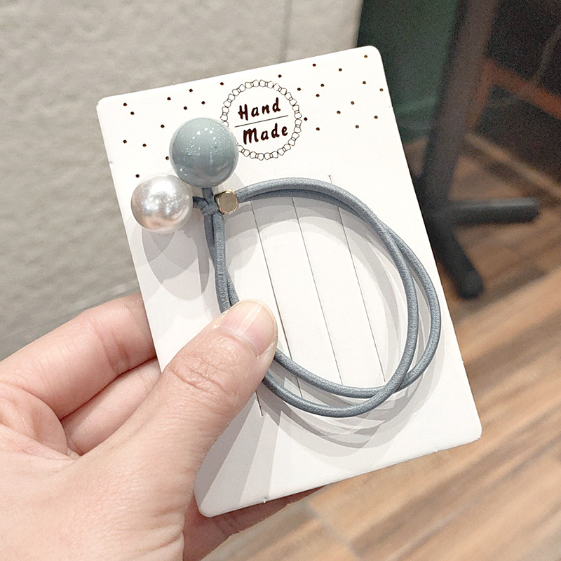 Women's Korean-Style Solid Color Pearl Hair Elastic Hair Rope Korean Internet Celebrity Rubber Band Headdress Double-Line Leather Case Beam Hair Circle Women's Korean-Style Solid Color Pearl Hair Elastic Hair Rope Korean Internet Celebrity Rubber Band Headdress Double-Line Leather Case Beam Hair Circle