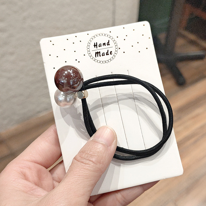 Women's Korean-Style Solid Color Pearl Hair Elastic Hair Rope Korean Internet Celebrity Rubber Band Headdress Double-Line Leather Case Beam Hair Circle Women's Korean-Style Solid Color Pearl Hair Elastic Hair Rope Korean Internet Celebrity Rubber Band Headdress Double-Line Leather Case Beam Hair Circle