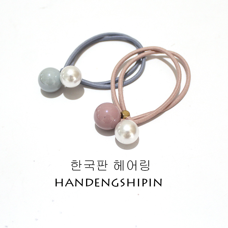 Women's Korean-Style Solid Color Pearl Hair Elastic Hair Rope Korean Internet Celebrity Rubber Band Headdress Double-Line Leather Case Beam Hair Circle Women's Korean-Style Solid Color Pearl Hair Elastic Hair Rope Korean Internet Celebrity Rubber Band Headdress Double-Line Leather Case Beam Hair Circle