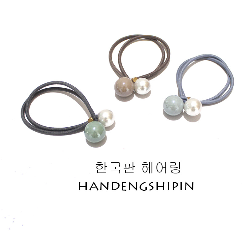 Women's Korean-Style Solid Color Pearl Hair Elastic Hair Rope Korean Internet Celebrity Rubber Band Headdress Double-Line Leather Case Beam Hair Circle Women's Korean-Style Solid Color Pearl Hair Elastic Hair Rope Korean Internet Celebrity Rubber Band Headdress Double-Line Leather Case Beam Hair Circle