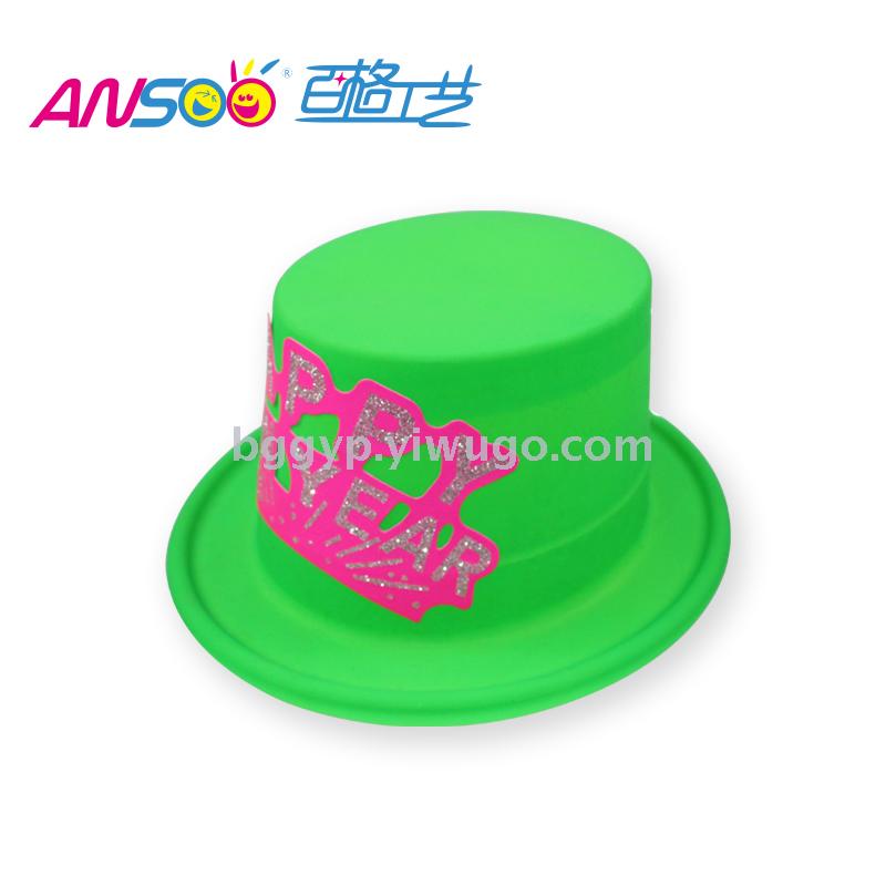 Fluorescent a Tall Hat Stickers Fluorescent New Year Card PVC Plastic Cap New Year Party Custom Printing Logo Factory Direct Sales