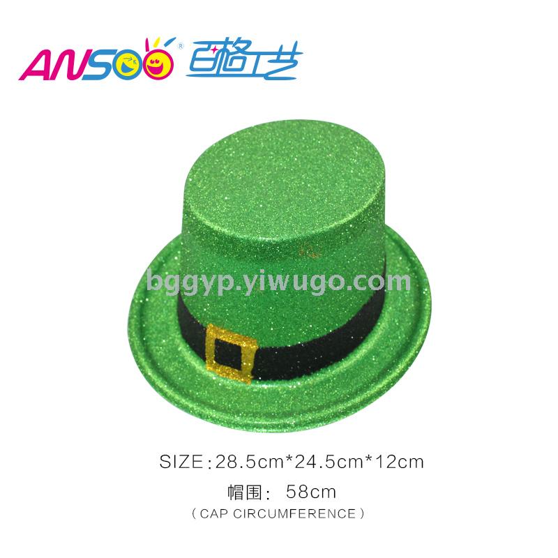 Irish Festival Painting Gold Powder Ring Buckle Gold Powder a Tall Hat PVC Plastic Cap National Day Event Factory Direct Sales Custom Printing