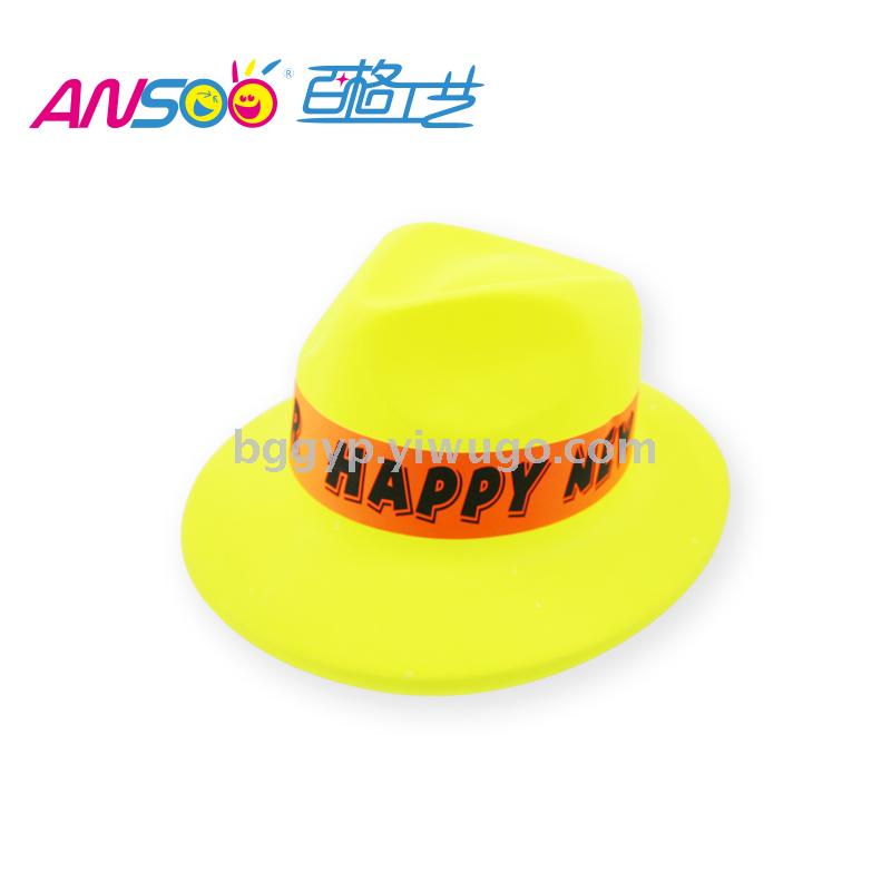 Monochrome Fluorescent Top Hat Stickers Happy New Year PVC Plastic Cap Fashion New Year Party Custom Printed Logo