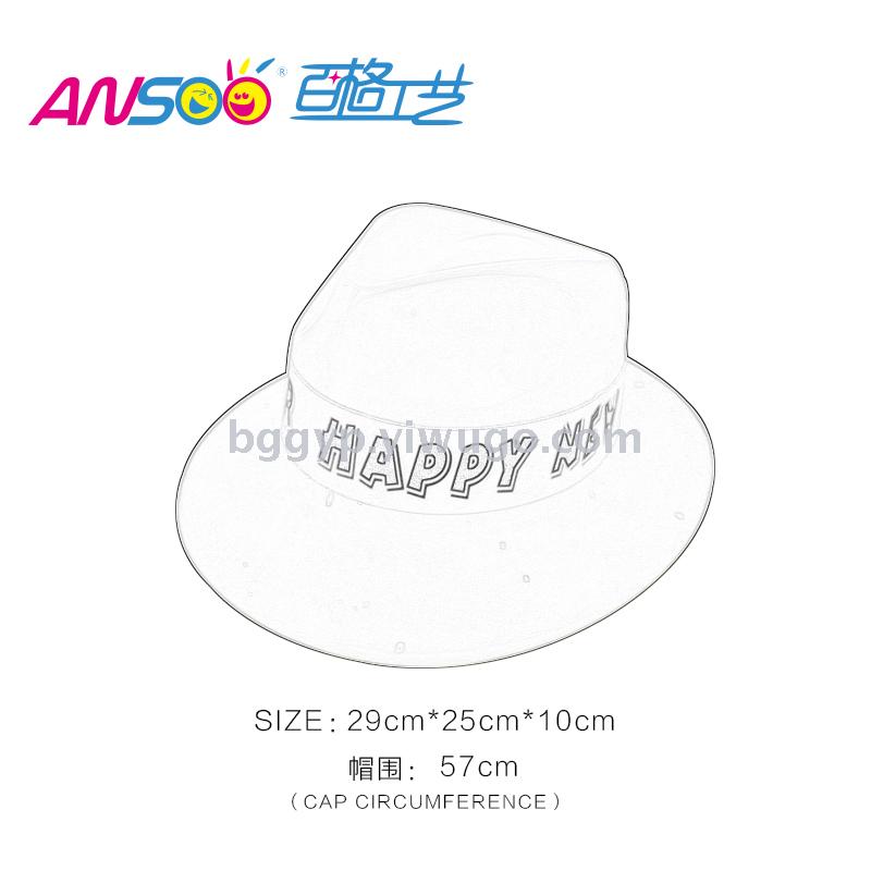 Monochrome Fluorescent Top Hat Stickers Happy New Year PVC Plastic Cap Fashion New Year Party Custom Printed Logo