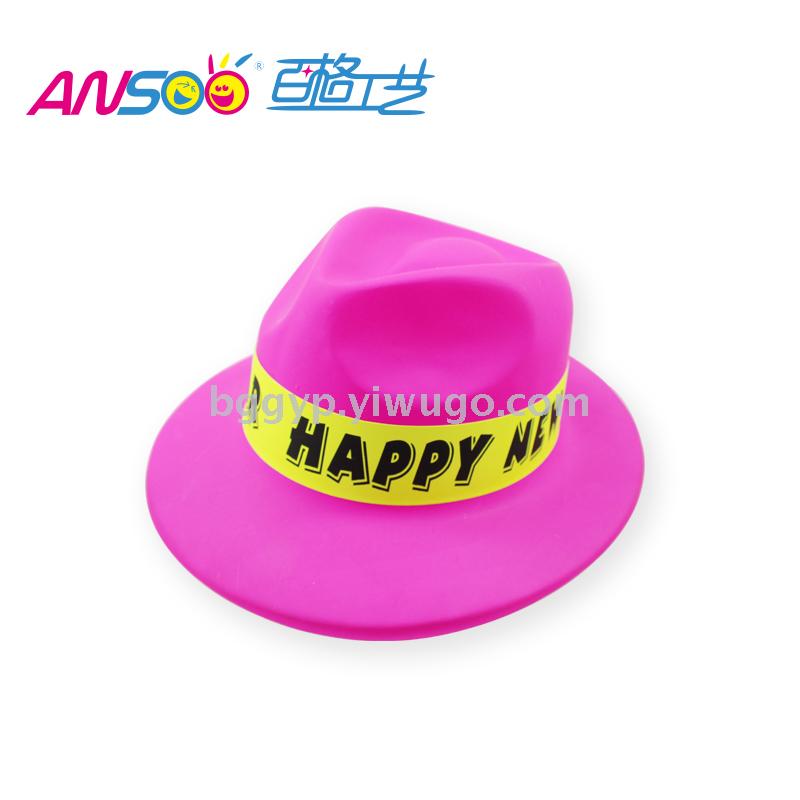 Monochrome Fluorescent Top Hat Stickers Happy New Year PVC Plastic Cap Fashion New Year Party Custom Printed Logo