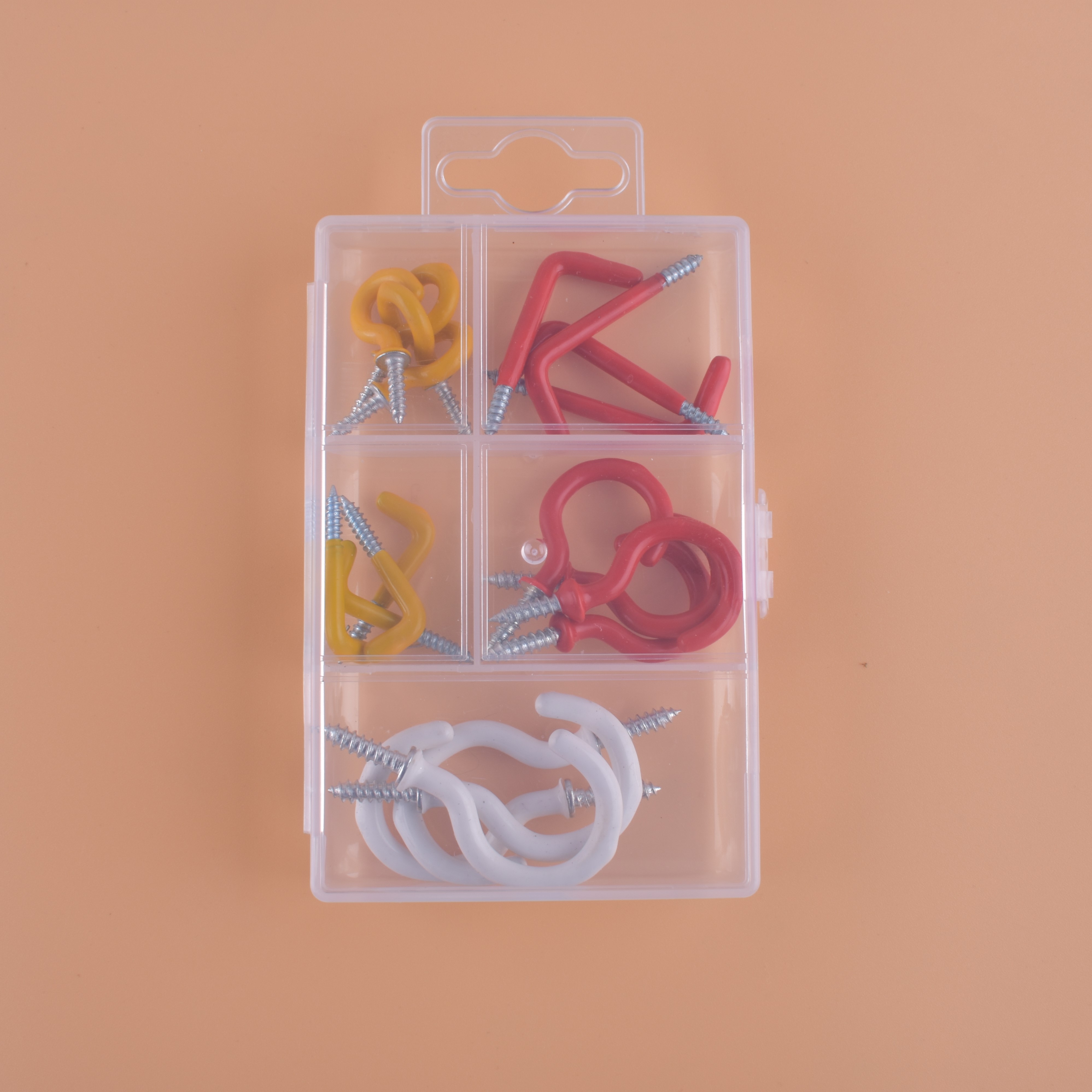 Mini pp box with color package plastic cup hook right Angle hook 20 pieces.
