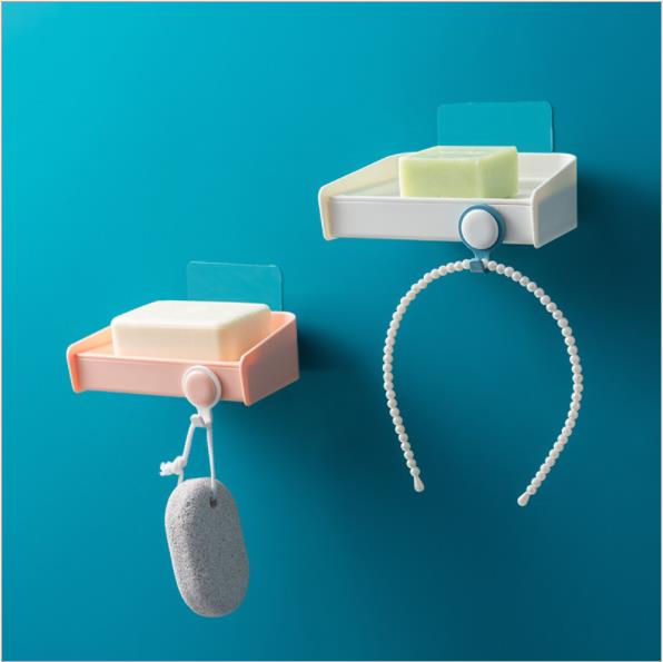 Punched Tape-Free Hook Drain Soap Box Wall Hanging Soap Holder Toilet Soap Box Storage Rack Plastic Soap Holder