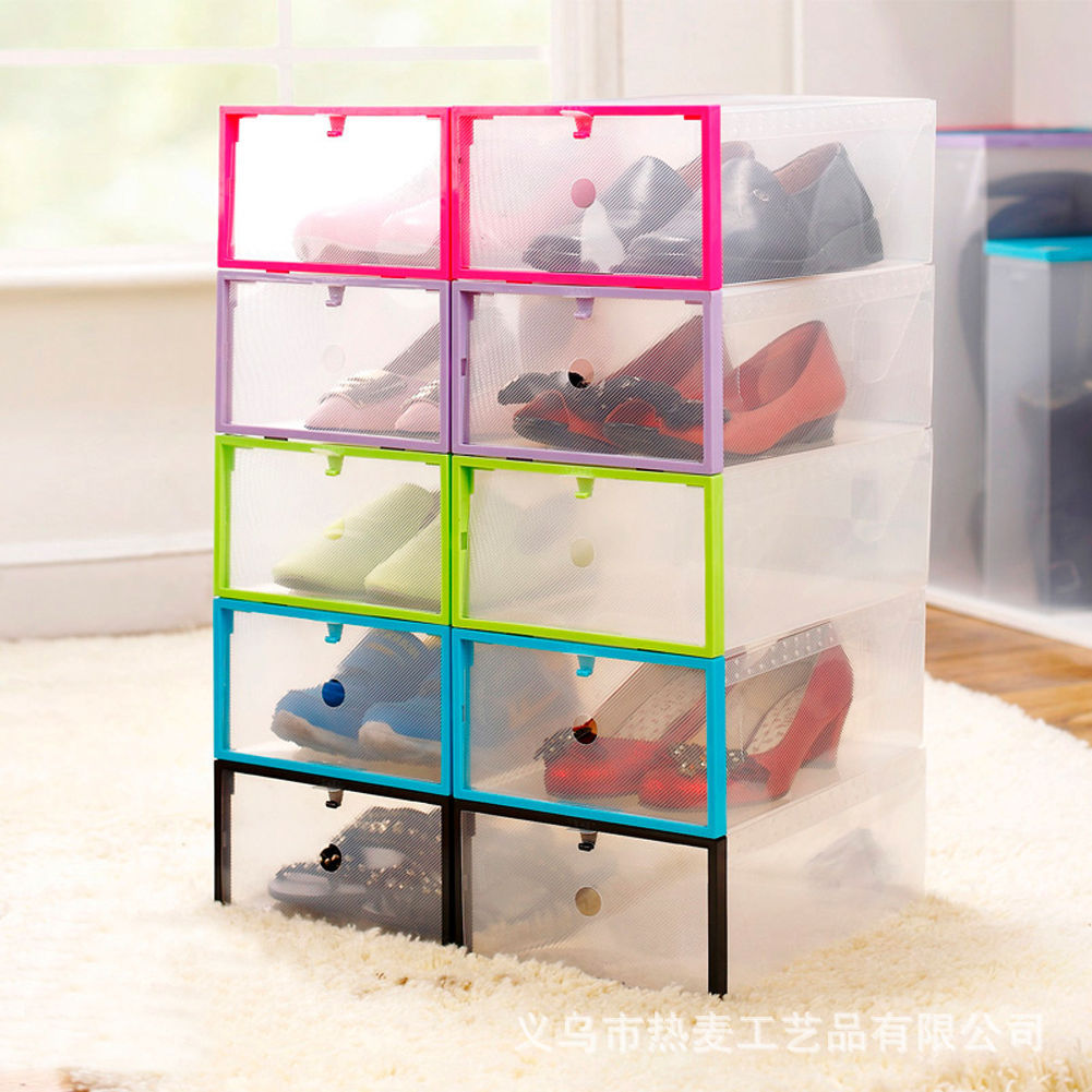 Hot Wheat Manufacturer Pp Plastic Thickened Men and Women Transparent Shoe Box Color Box Sundries Shoe Cabinet Hook Storage Box