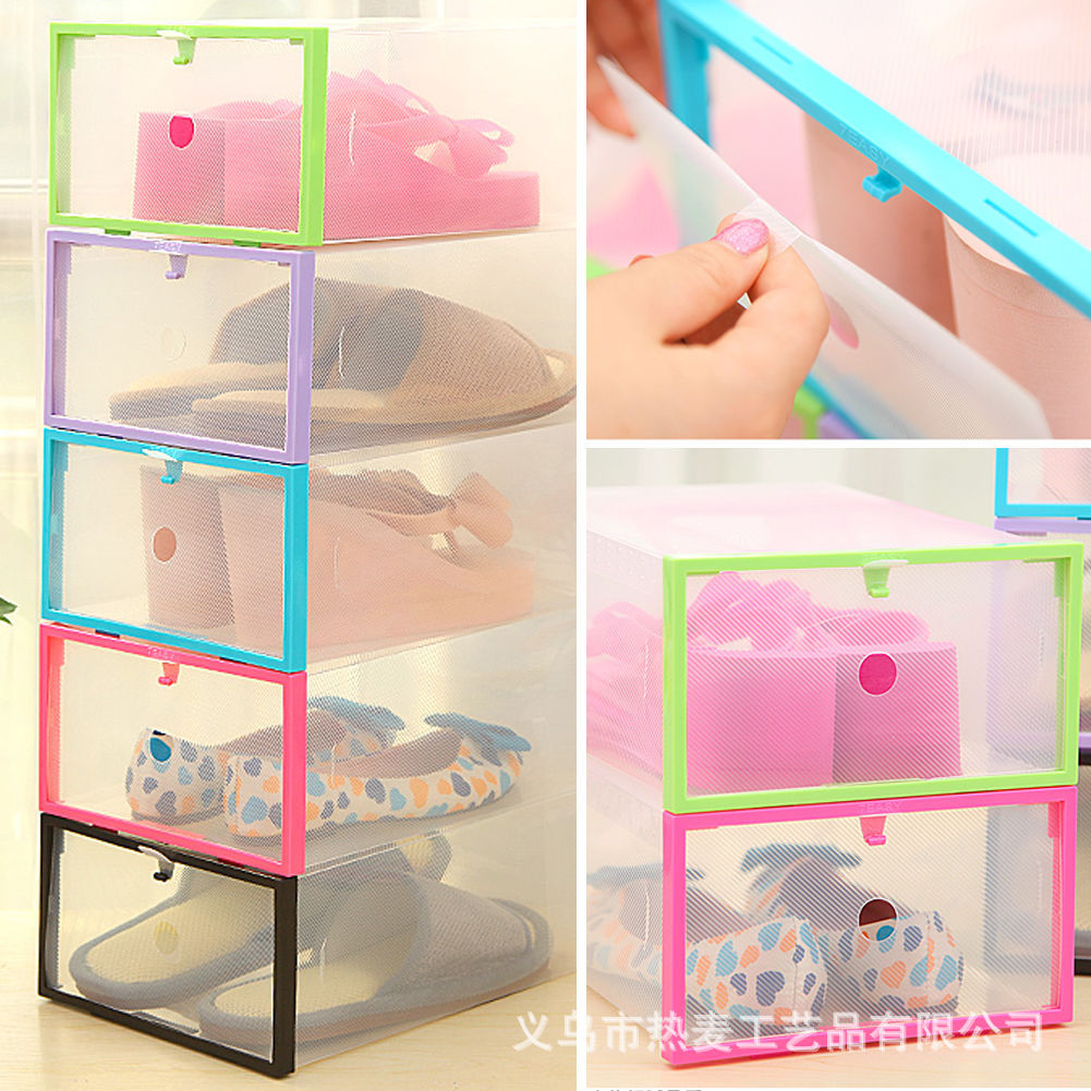 Hot Wheat Manufacturer Pp Plastic Thickened Men and Women Transparent Shoe Box Color Box Sundries Shoe Cabinet Hook Storage Box