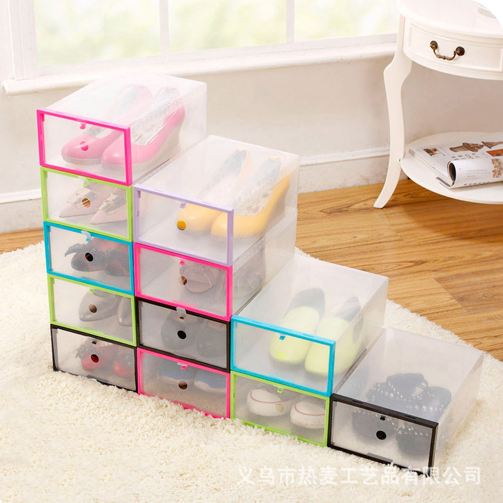 Hot Wheat Manufacturer Pp Plastic Thickened Men and Women Transparent Shoe Box Color Box Sundries Shoe Cabinet Hook Storage Box