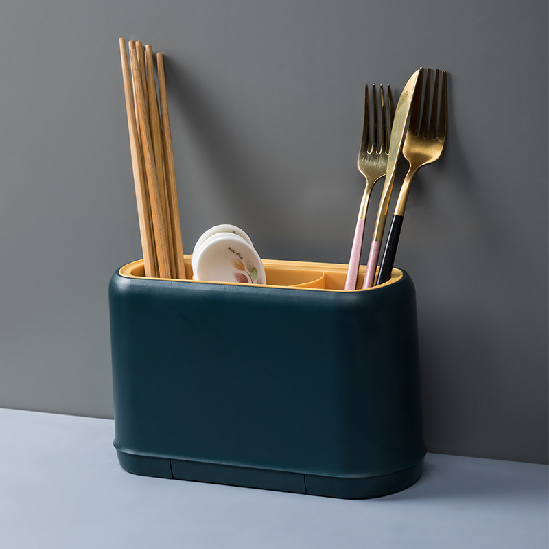 Wall-Mounted Chopsticks Box Kitchen Knife and Fork Drain Storage Box Chopsticks Basket Plastic Solid Color Simple Hook Chopsticks Holder
