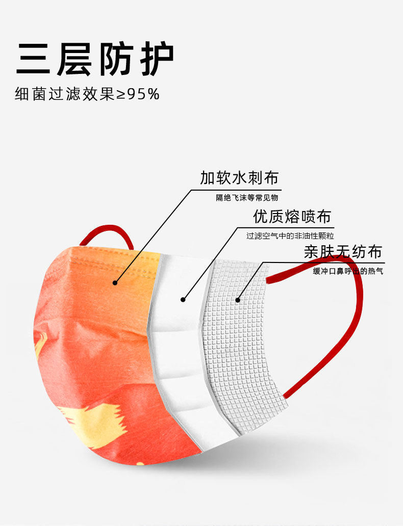 I Love You Chinese Style Mask Disposable Adult Three-Layer Independent Packaging Children Printing Mesh Red National Day National Fashion