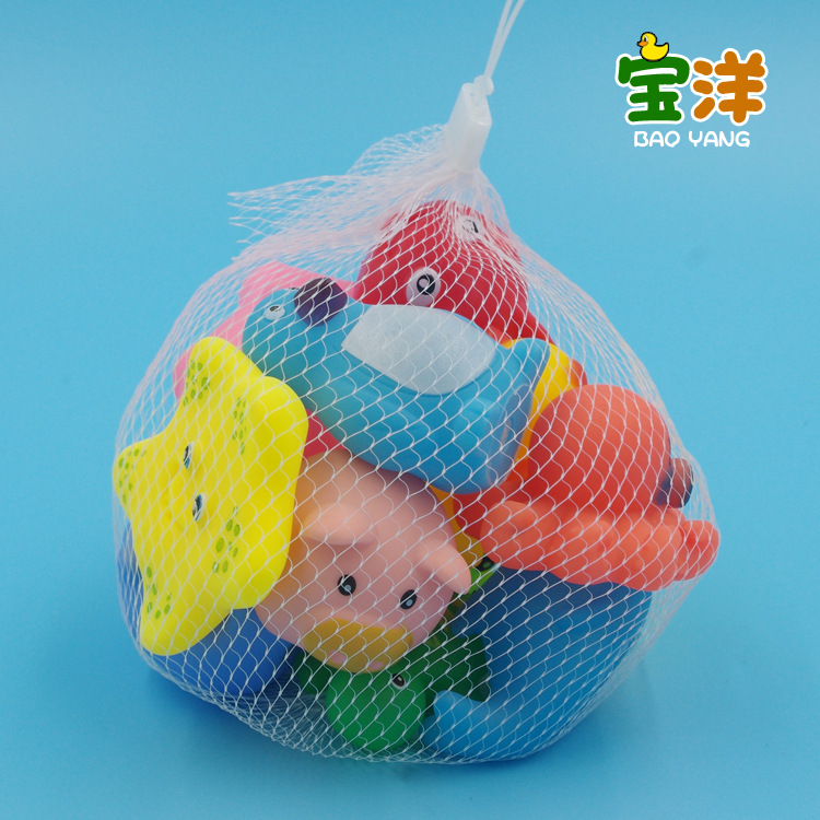 Factory Direct Sales Baby Bath and Water Toys Children Squeeze and Sound Vinyl Animal Plastic Small Yellow Duck Mesh Bag Packaging
