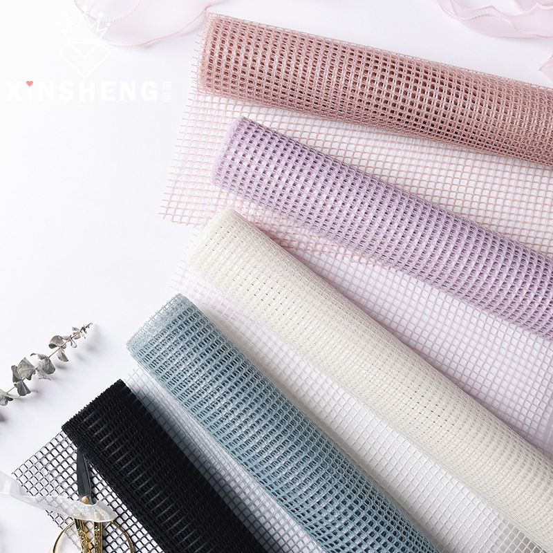 Korean-Style Square Plaid Mesh Hard Mesh Plain Hollow Flowers Outer Bouquet Pp Mesh Floral Packaging  Material Mesh