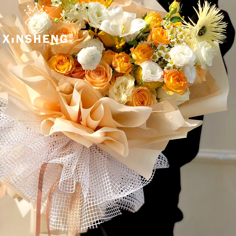 Korean-Style Square Plaid Mesh Hard Mesh Plain Hollow Flowers Outer Bouquet Pp Mesh Floral Packaging  Material Mesh