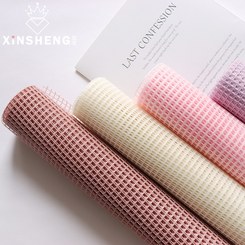 Korean-Style Square Plaid Mesh Hard Mesh Plain Hollow Flowers Outer Bouquet Pp Mesh Floral Packaging  Material Mesh