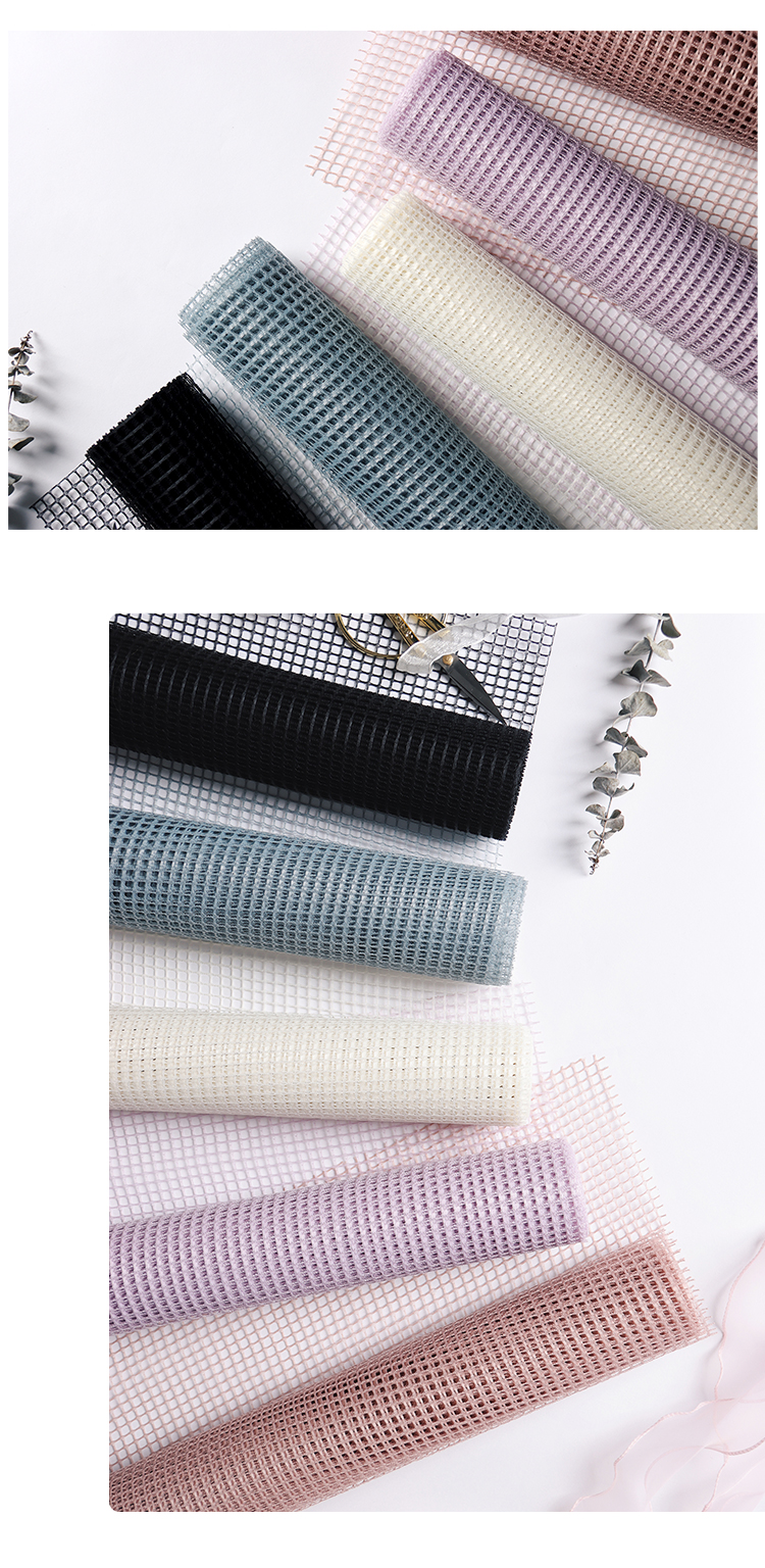 Korean-Style Square Plaid Mesh Hard Mesh Plain Hollow Flowers Outer Bouquet Pp Mesh Floral Packaging  Material Mesh