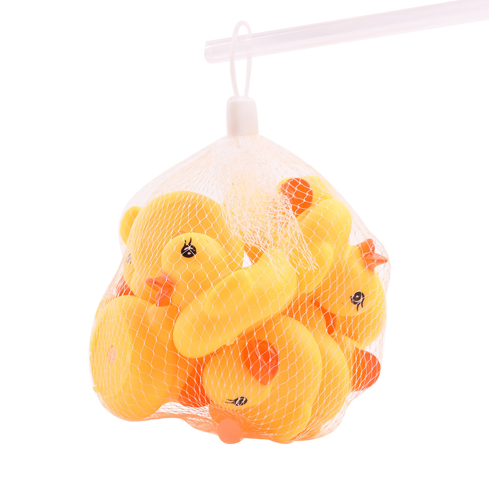 Vinyl Duck Toys-Small Duck Pinching Sound Educational Toys Mother Duck Beautiful Cute Mesh Bag Packaging