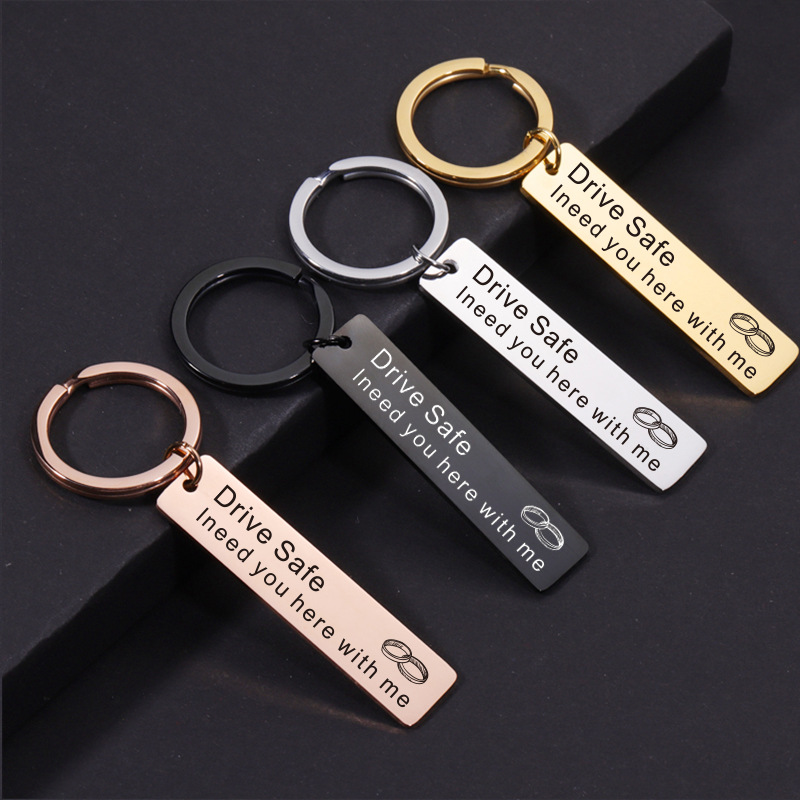 Factory Direct Couple Family Gift Personalized Simple Car Key Ring Accessories Strip Stainless Steel Hang Tag Hanging Ornaments