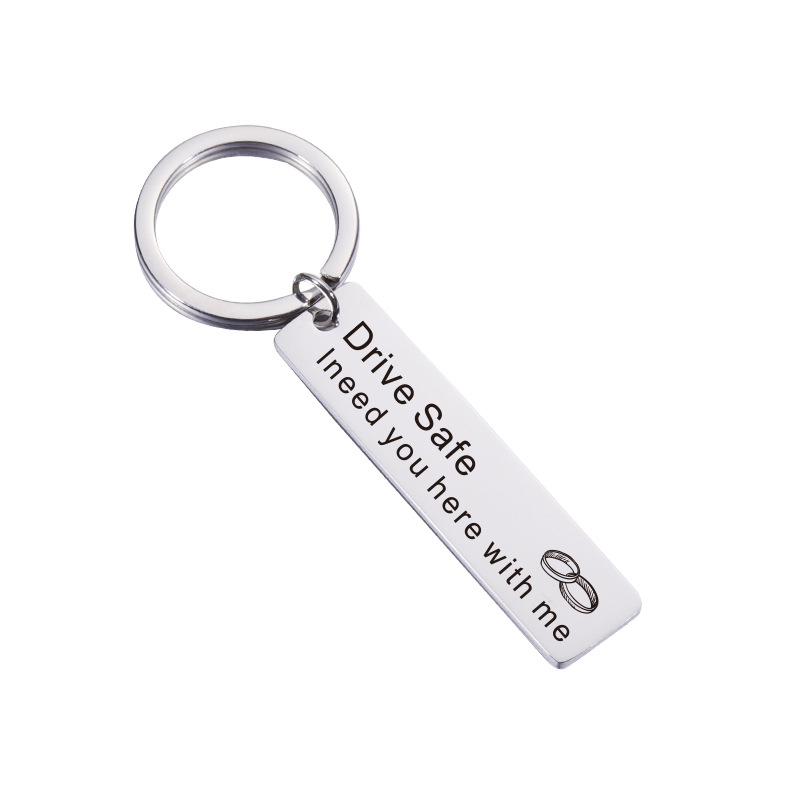 Factory Direct Couple Family Gift Personalized Simple Car Key Ring Accessories Strip Stainless Steel Hang Tag Hanging Ornaments